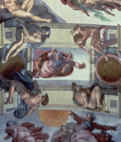 Sistine Chapel Ceiling: The Separation of the Waters from the Earth (post restoration) by Michelangelo Buonarroti